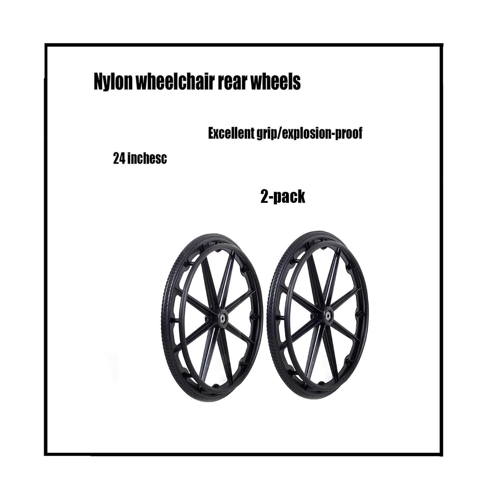 Rueda Trasera For Silla De Ruedas De Nailon Macizo Negro, Resistente Al Desgaste, Amortiguadora, Repuesto De Rueda Trasera For Silla De Ruedas De 24 Pulgadas