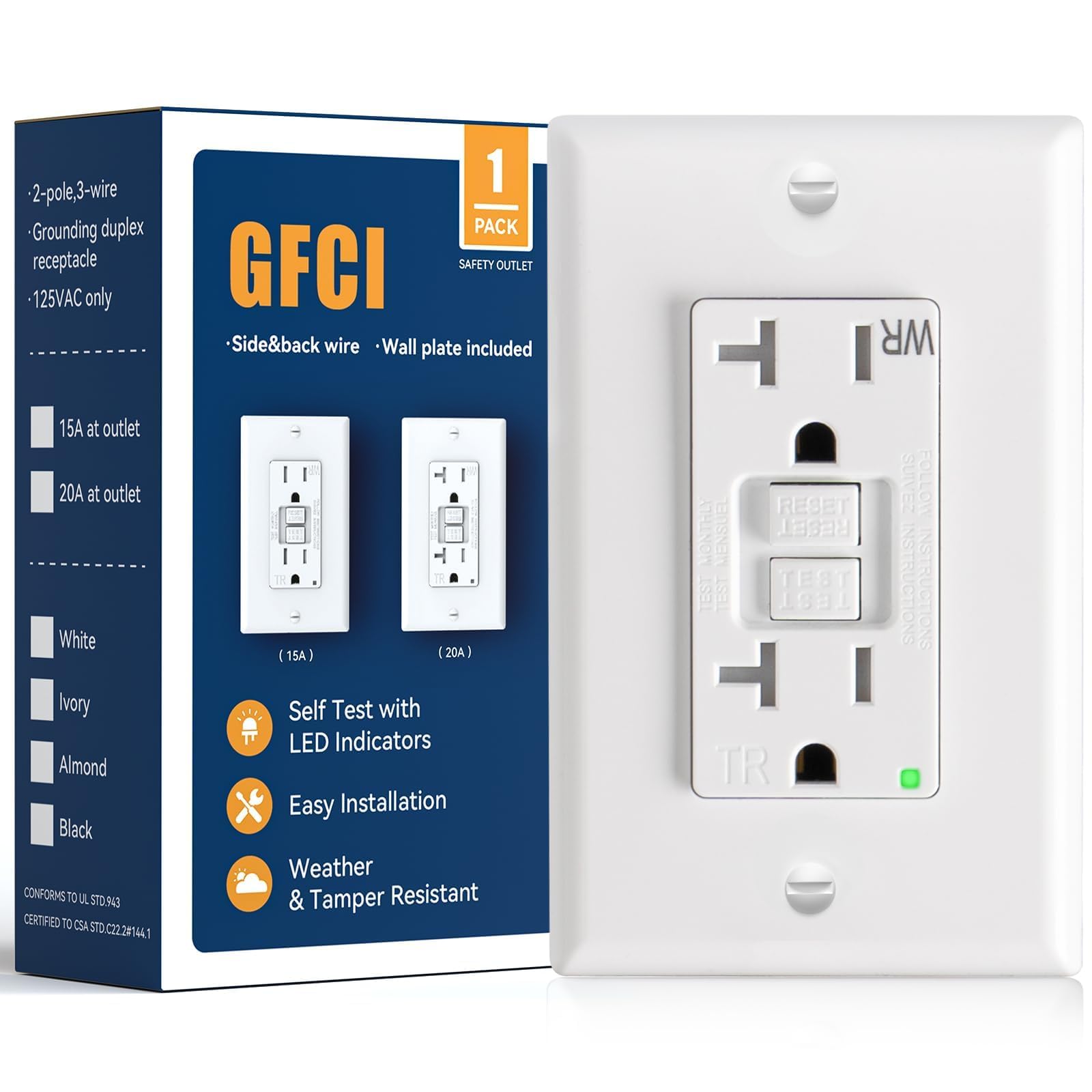 Amico GFCI Outlets - 12 Pack, Weather Resistant -10