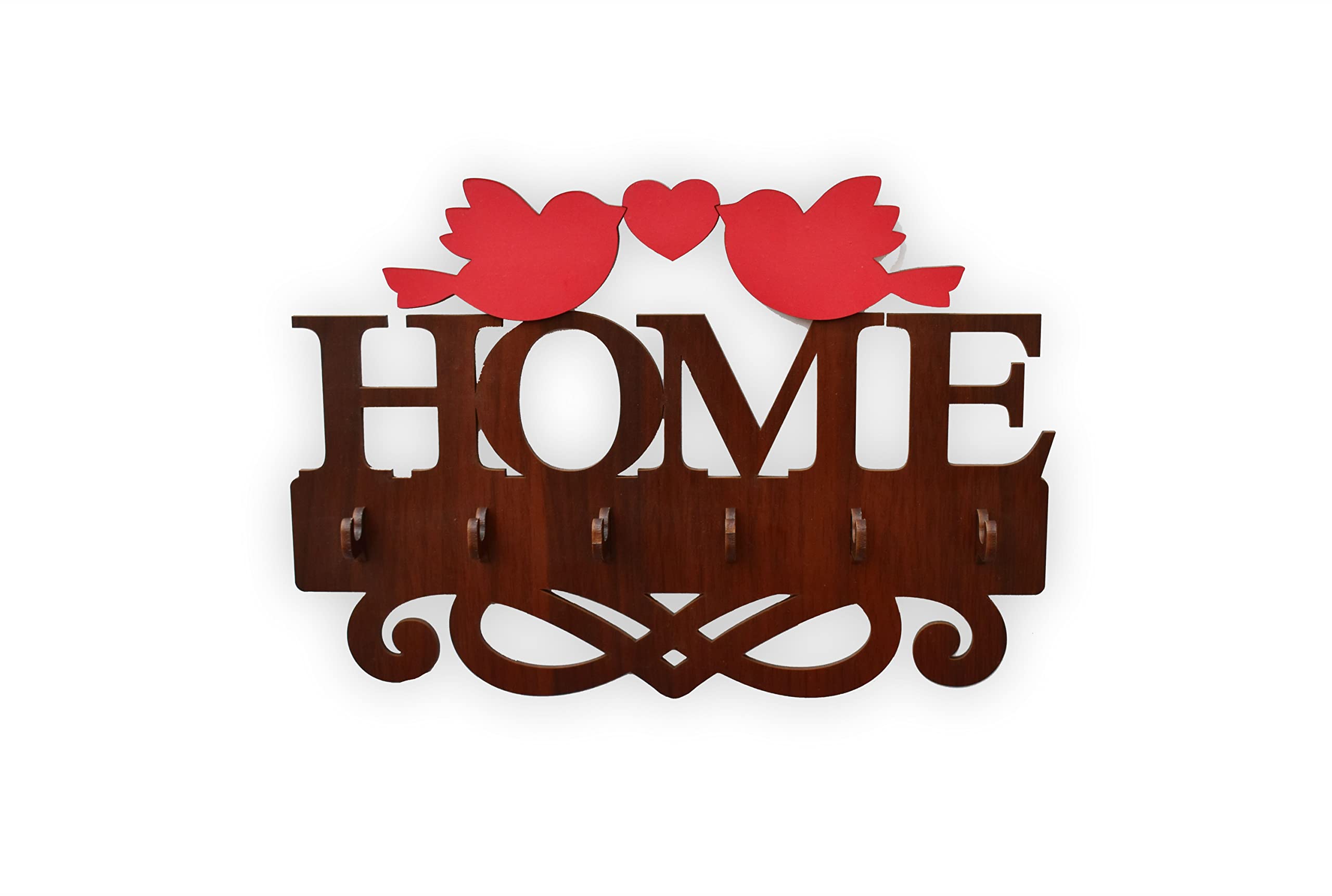 Litup_store Home Side Shelf-Brown Keyholder (Pack of 1 with 6 Keys Hooks), Matte Finish