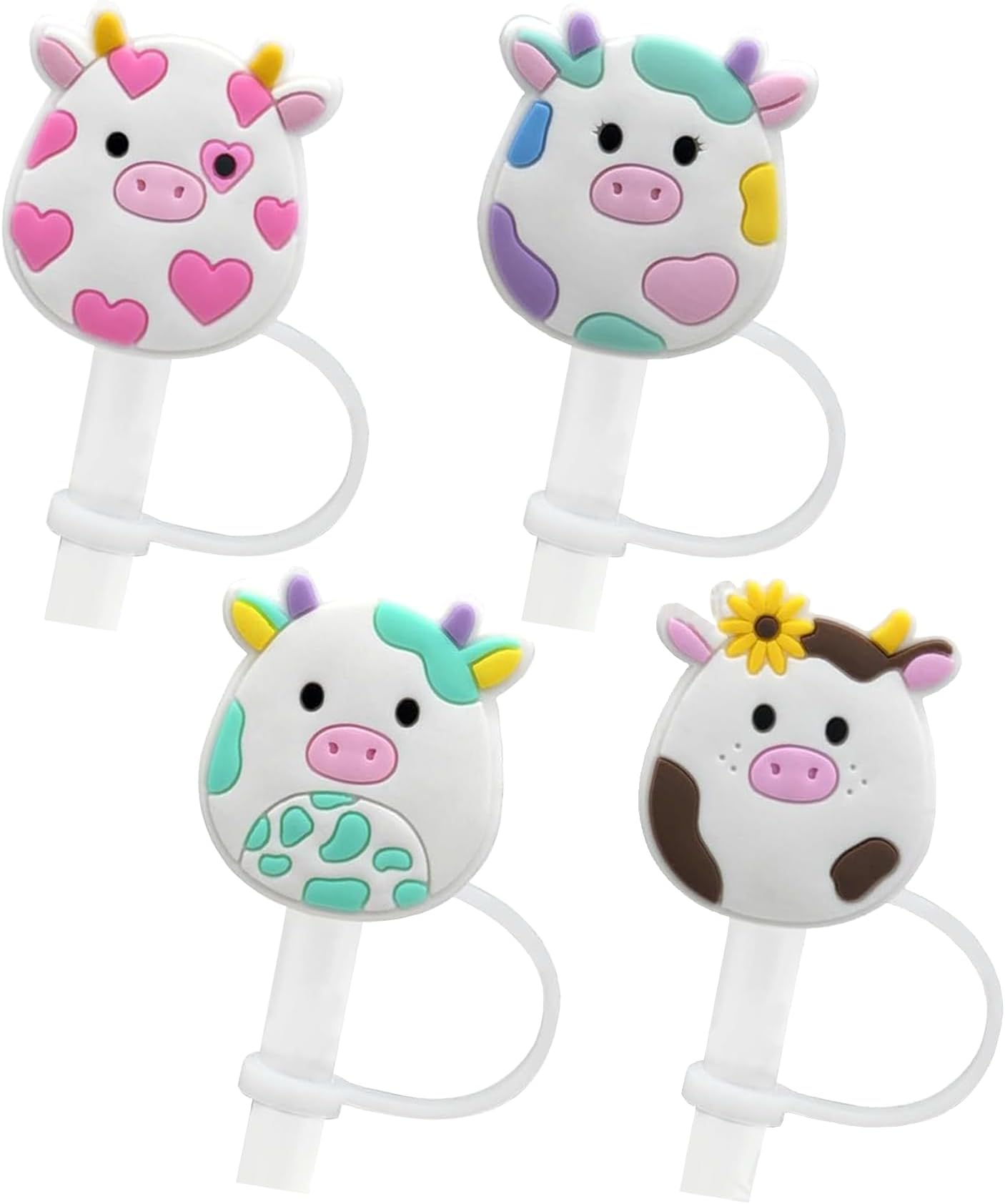 Straw Cover Cap for Stanley Cup 30 Oz 40 Oz Tumblers - 10mm Cute Cow Straw Tips Covers,Silicone Straw Toppers, Funny Animals Straw Covers Cap Plugs,Anti-dust Straw Tip Drinking Straw Tips Lids