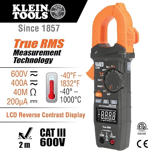 Vista 2 de Klein Tools CL390 - Medidor de abrazadera digital AC/CC, rango automático, 400 amperios, mordaza de abrazadera de comprobador NCVT, pantalla LCD
