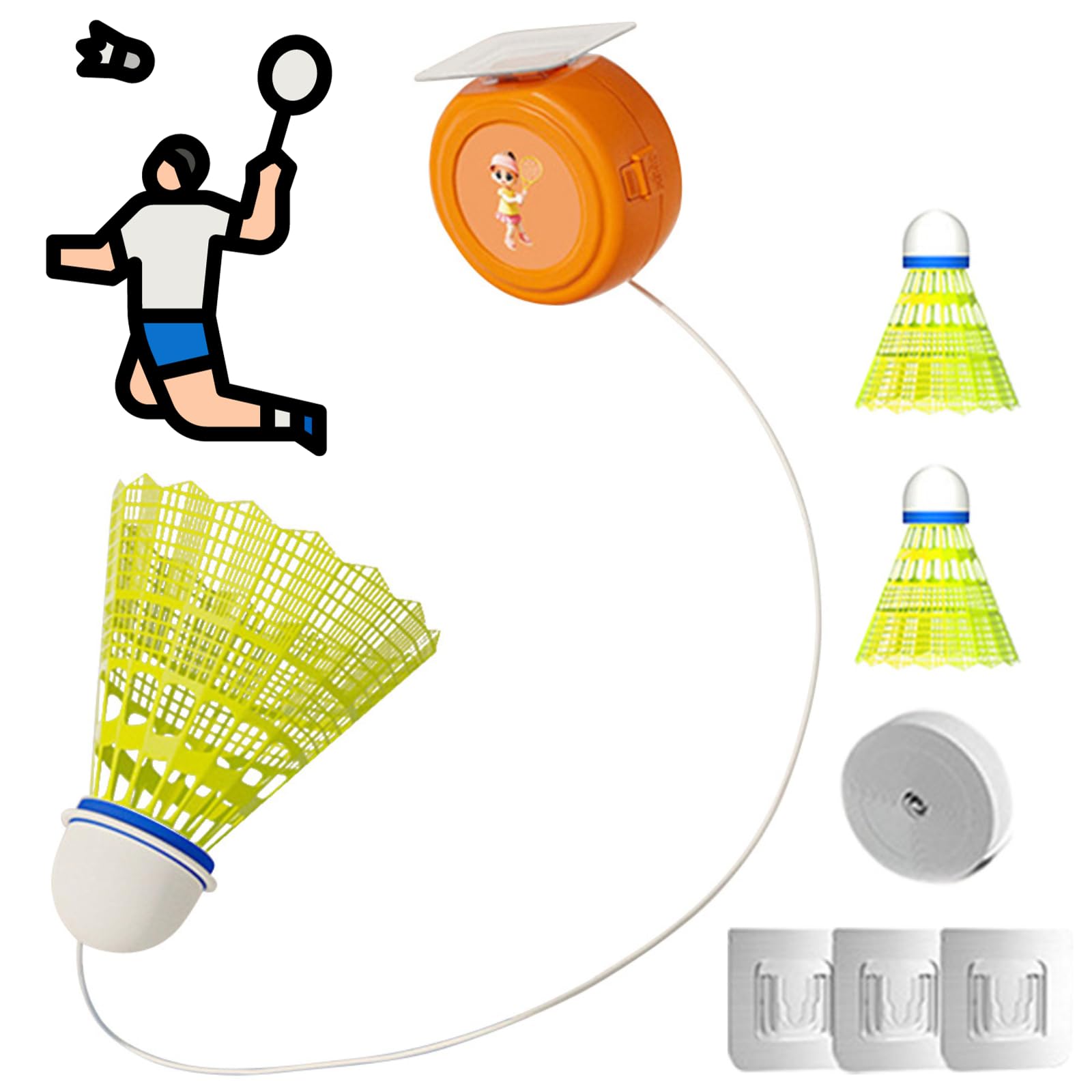 Badminton Training Tool, Self Practice Trainer Aid, Badminton Training Kit Practice Equipment, Self-Study Stretch Badminton Rebound Device Elastic Badminton Trainer Set (3 Balls without racket)