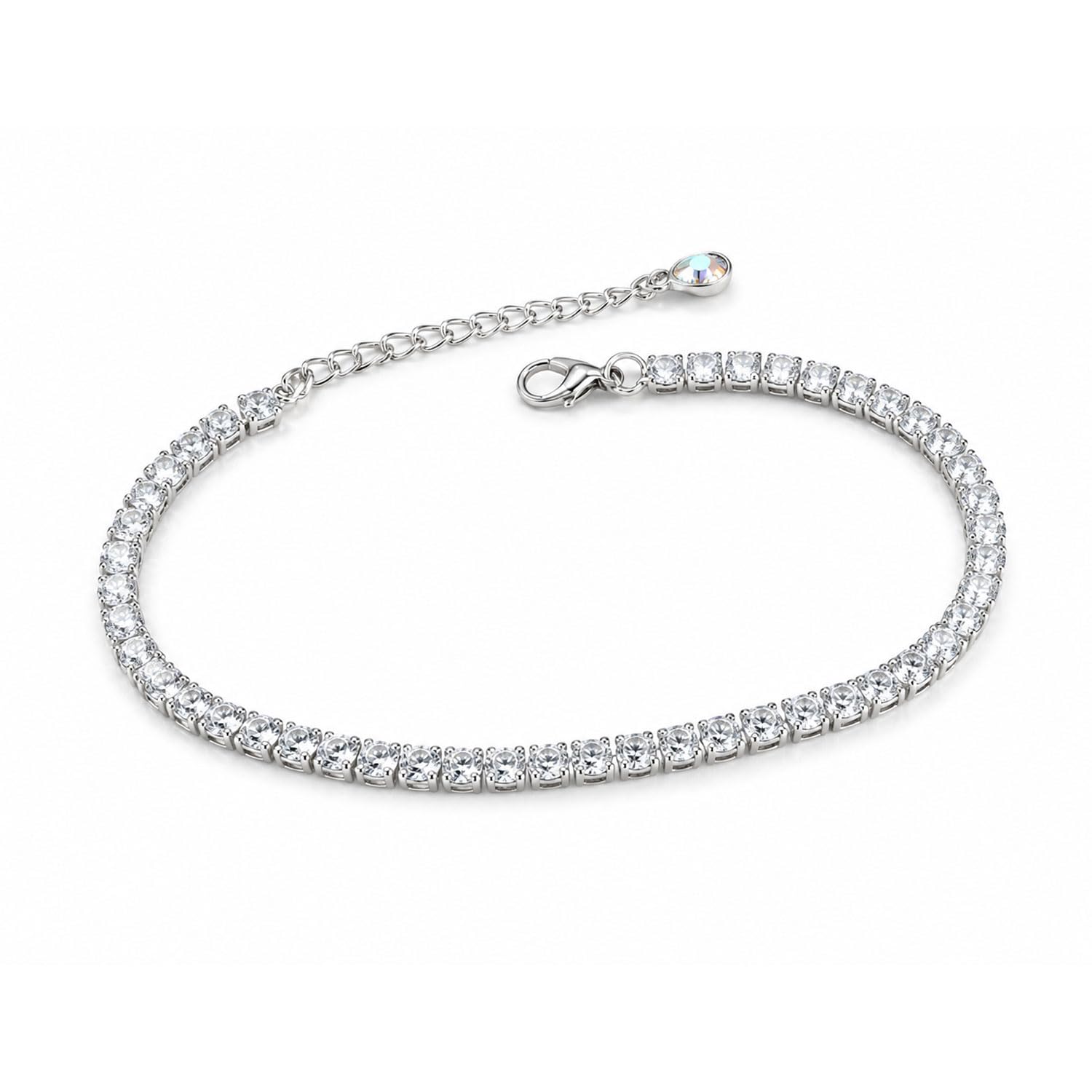 FASHIONS 18K Silver Plated Adjustable Tennis Anklet Round CZ Stones Sparkling Single Layer Minimal Leg Payal Western Foot Chain Jewellery for Women-image-30