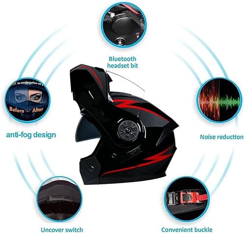 Miniatura 5 de Casco modular con Bluetooth abatible, de cara completa, doble visera solar, certificado por DOT, altavoz dual integrado con micrófono, cascos de