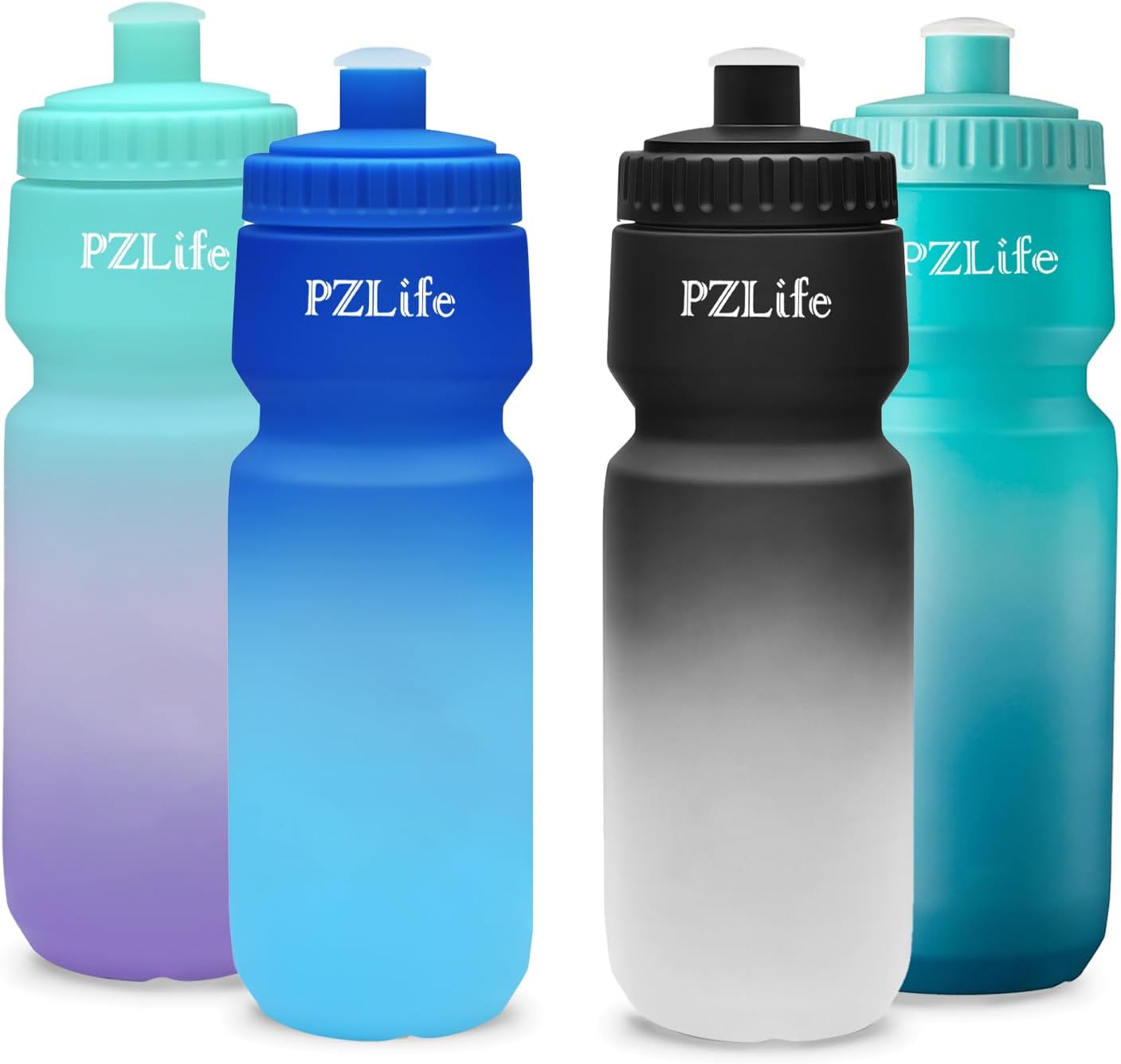 24oz Bike Squeeze Water Bottle, BPA Free Cycling Water Bottle,Leakproof, with Capacity Scale w/Pull Top Lid, Reusable Sport Water Bottle, for Bicycle, Gym,Running 4Pack