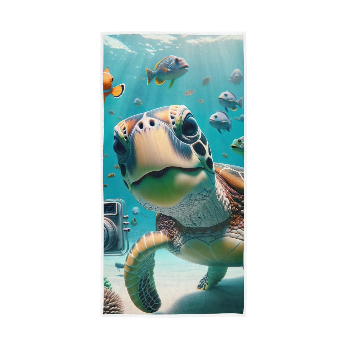 LSRCPD Sea Turtle Camera Underwater Bath Hand Towel, Hand Towel for Bathroom, Shower, Hotel, Spa 15 x 30 Inches