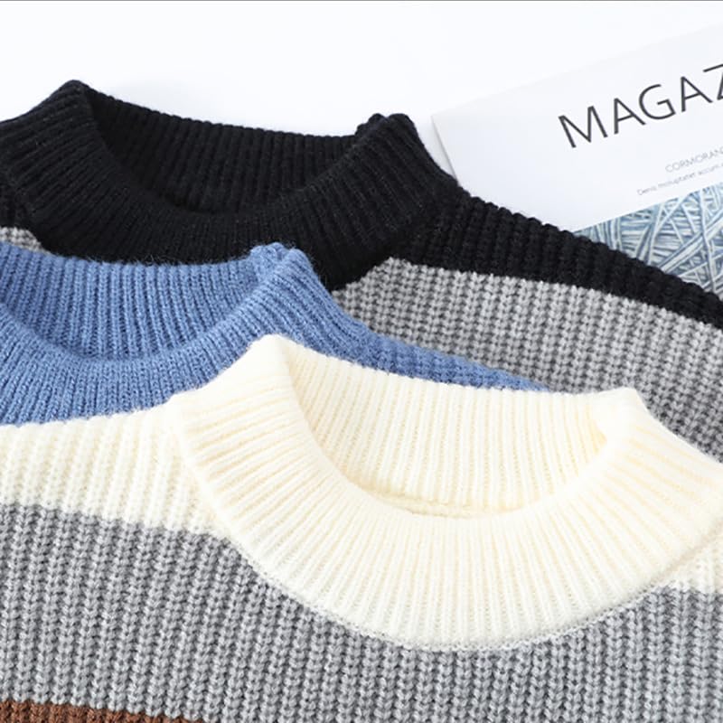 Striped Sweater Men Crew Neck Pullover Cable Knit Loose Casual Long Sleeve Tops M-2XL2