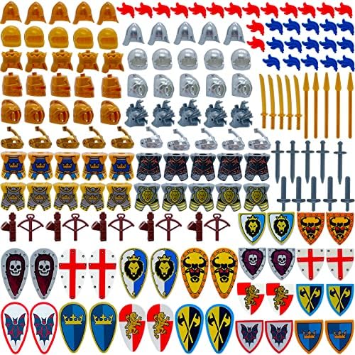 MIUTRUE Medieval Knight Weapons Pack Accessories Set Building Block Toy Armor Helmet Shield Bow Arrow Designed for Mini Figures Gift for Kids Boys Grils Building Kits Toys