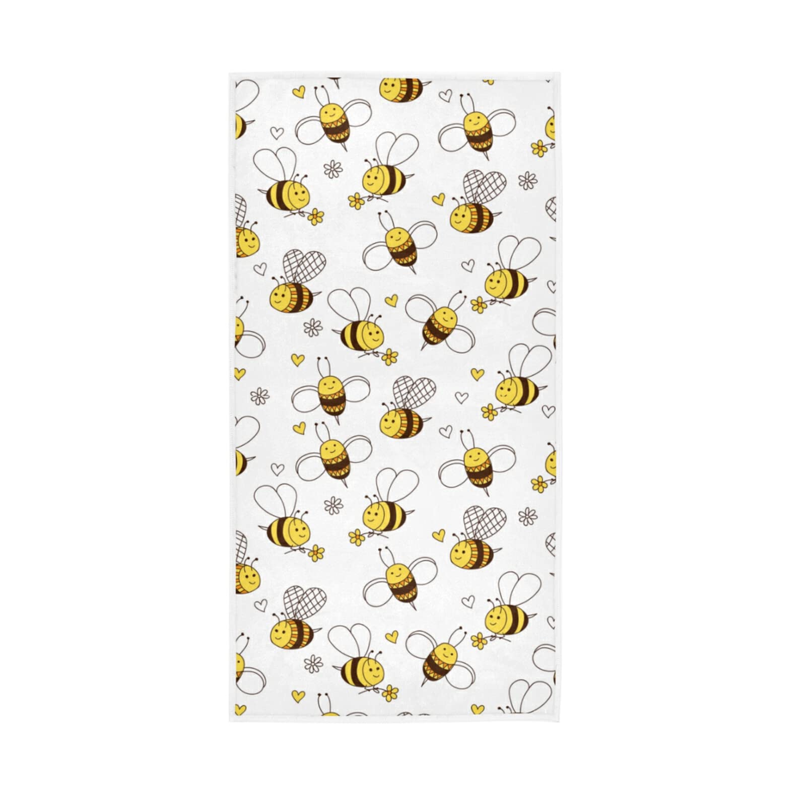 HUYGD Seamless Flying Yellow Bees with Sunflowers and Hearts on White Soft Hand Bath Towel 30" x 15" Thin Fast Drying Absorbent Soft Towels for Kitchen Gym Spa Hotel Beach
