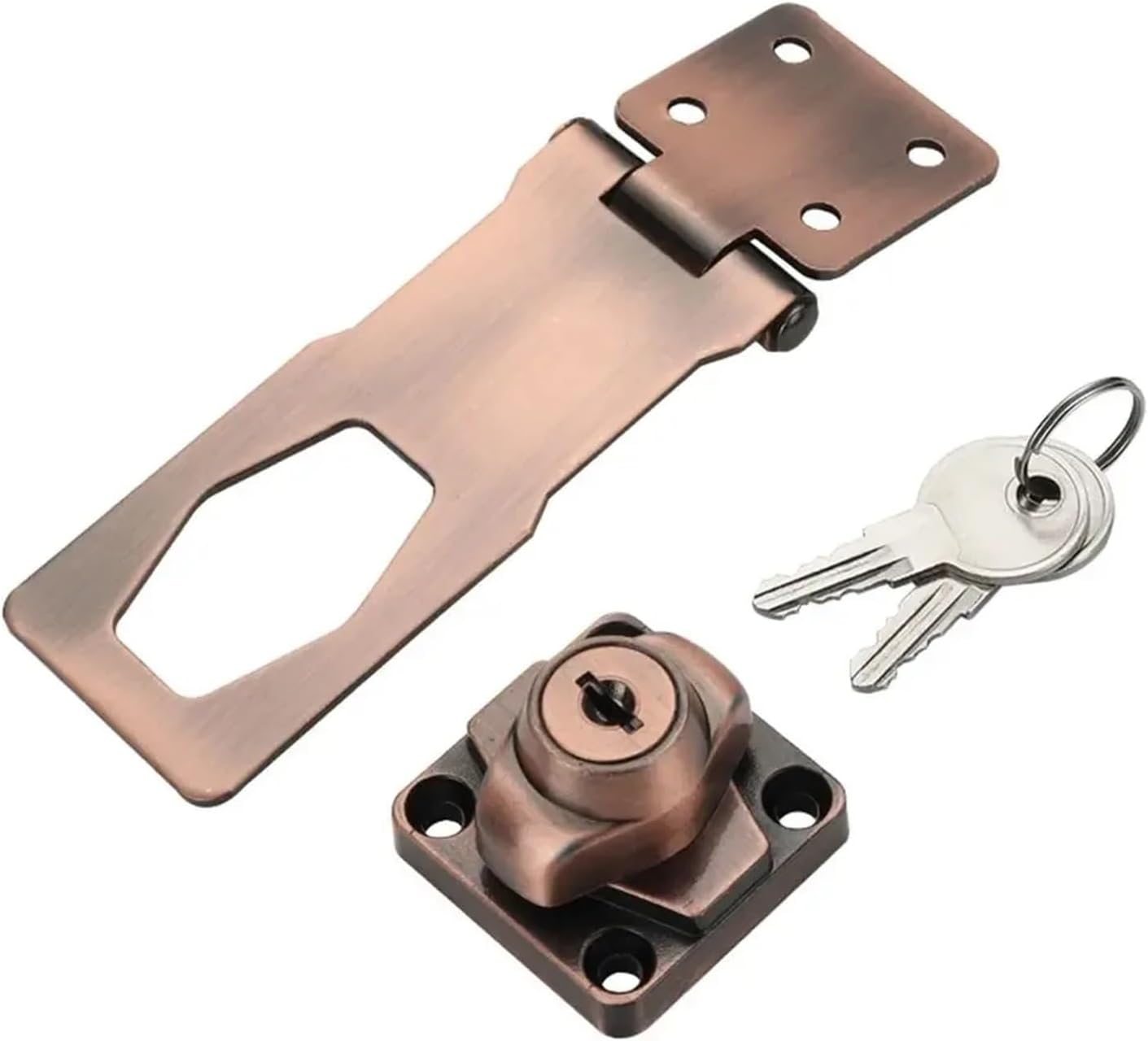 Security Cam Lock Zinc Alloy Keyed Hasp Lock for Cupboard Drawer Cabinet Door 2.5-4 inch Multicolor(4 Inch-red Bronze)