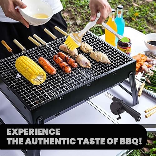 Image of Pivalo New 2025-26 Tandoori Foldable & Portable Charcoal Barbeque Grill Set 【5 Combo】: 【8-Sticks】 【1-Blower】 【1-Spatula】 【1-Oil Brush】 Heavy Duty BBQ for Home Outdoor Camping Picnic Travel Cooking