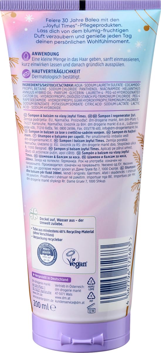 Balea 3er-Set Haarpflege: Shampoo & Conditioner Joyful Times Reinigung & Pflege mit blumig-fruchtigem Duft, 200 ml + Haarshampoo & Spülung Golden Light für seidig weiches Haar, 2 x 200 ml (600 ml)