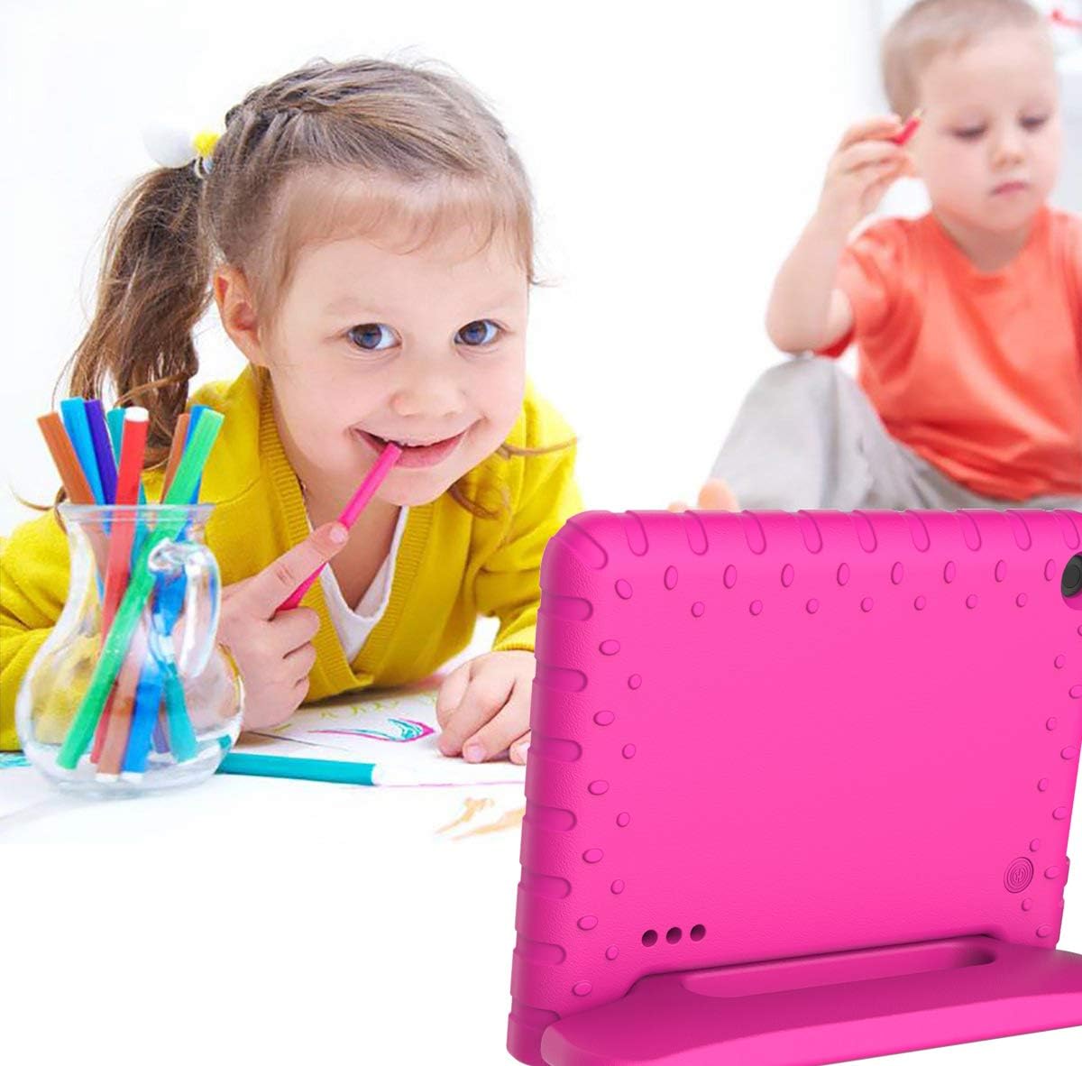 BMOUO Kids Case for Kindle Fire 7 2019, Kindle Fire 7 Case for Kids, Light Weight Shock Proof Convertible Handle Stand Amazon Fire 7 Case 9th Generation, Rose