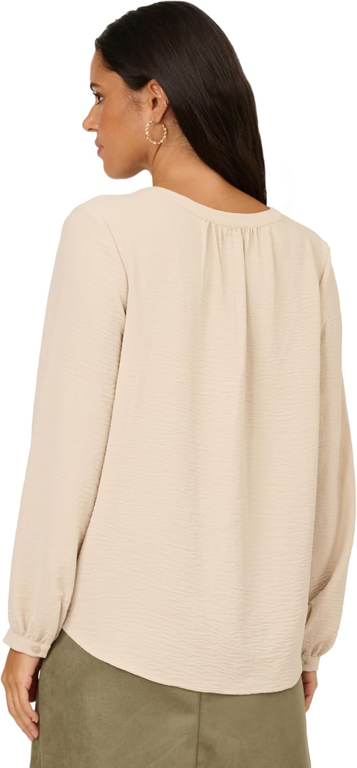 Adrianna Papell Womens V-Placket Airflow Woven Blouse with Long Sleeves - Image 2