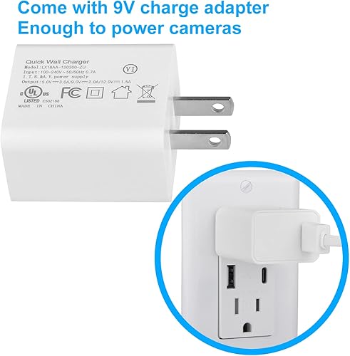 Miniatura 3 de Cable de carga de alimentación tipo C, cable de carga USB-C de 20 pies con adaptador de cargador para alimentar la cámara continuamente, blanco,