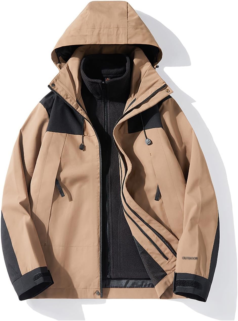 ZGZZ7 Men's Winter Outdoor 3 in 1 Warm Detachable Snowboard Coats Athletic Thermal Hooded Skiing Jackets