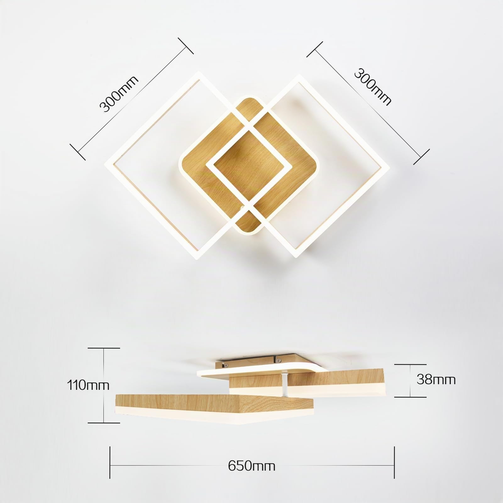 ANTENLICHT 40W Plafonnier LED Luminaire Salon Dimmable avec Télécommande Moderne design géométrique, Blanc Chaud à Froid 3000K-6500K, Éclairage de Plafond pour Chambre, Salle à Manger, Aspect Bois