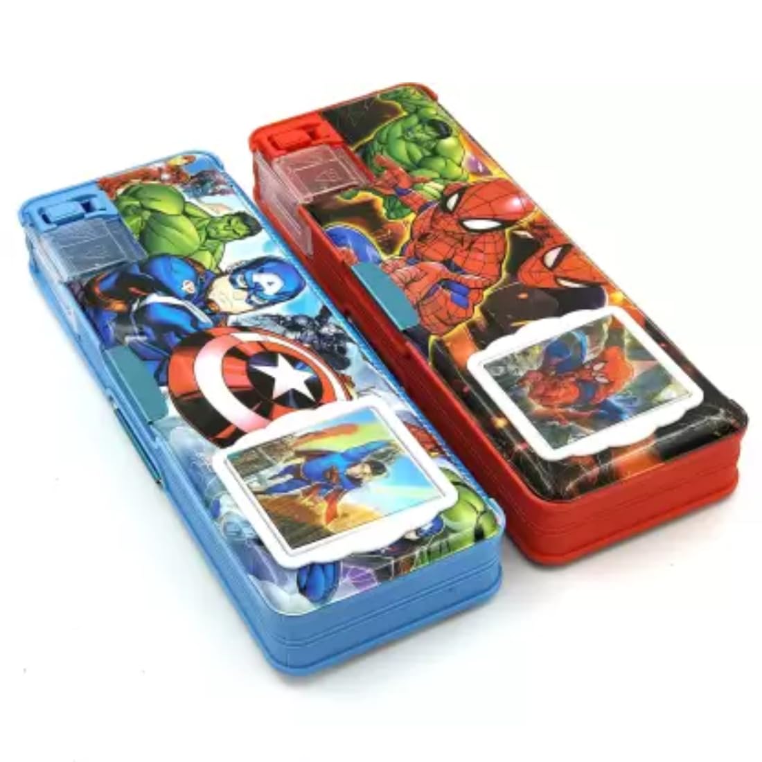 Taufa Villa Superhero Calculator Pencil Box Multipurpose Magnetic Pencil Box with Calculator & Dual Sharpener for Girls & Boys Cartoon Printed Pencil Case for Kids (Pack of 2 Qty) (B0CM3VBT4J) Amazon Price History, Amazon Price Tracker