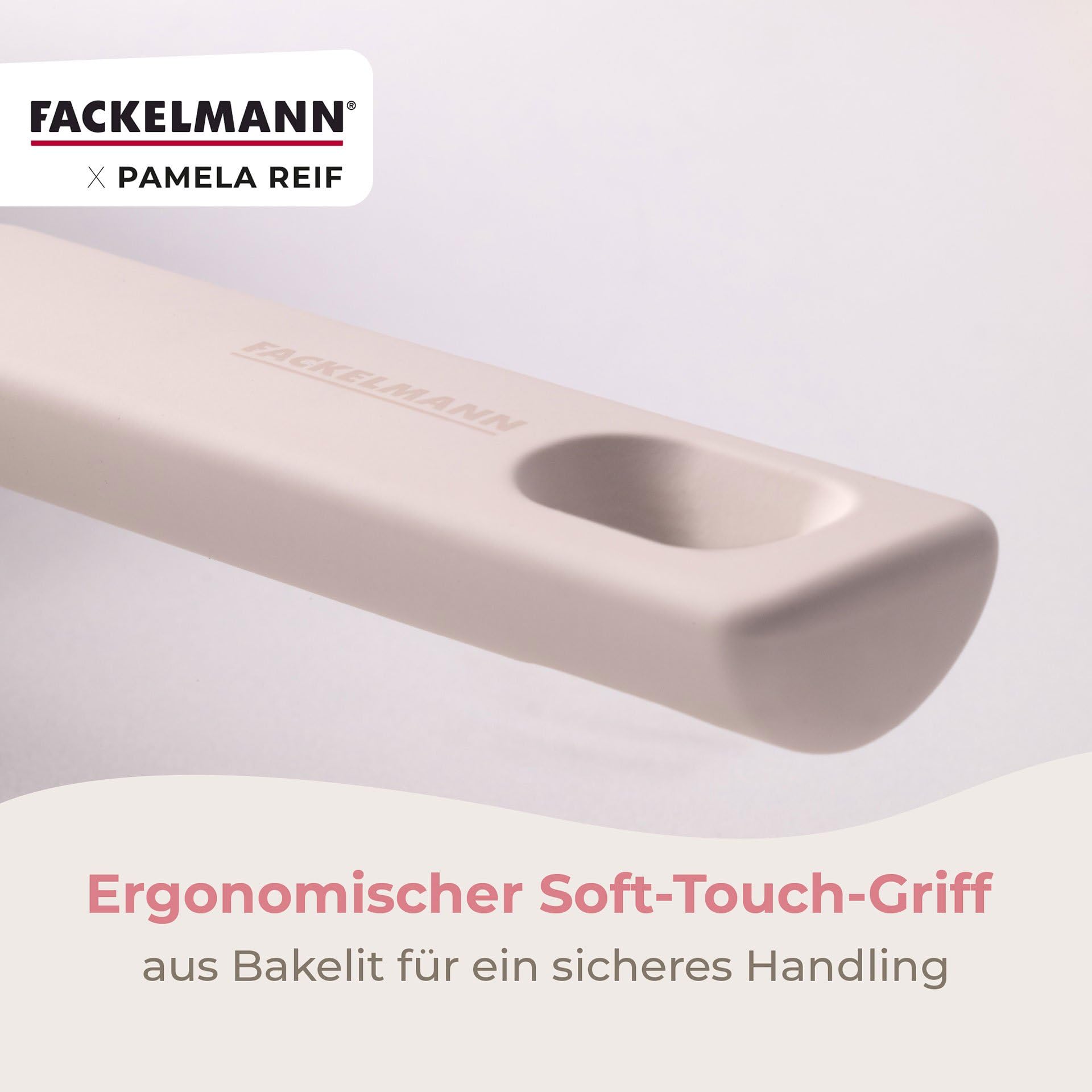 FACKELMANN x Pamela Reif Bratpfannen-Set 3-tlg Ø 20/24/28 cm – recyceltes Aluminium, Pastell-Beige, PFAS-freie Keramikbeschichtung, modernes Rillen-Design, für alle Herdarten