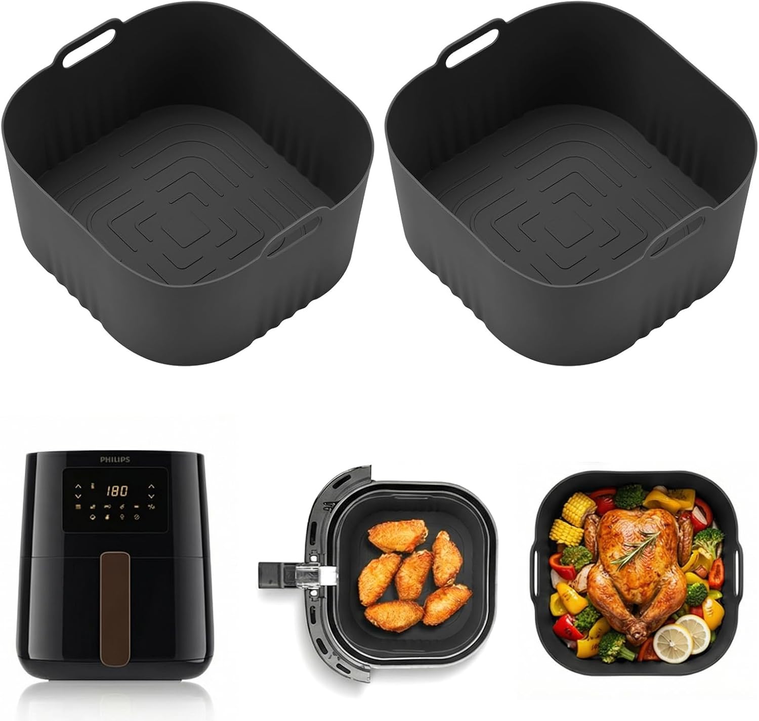 2 sztuki silikonowe formy do frytkownicy beztłuszczowej, akcesoria wielokrotnego użytku, wkład do frytkownicy Airfryer, akcesoria Air Fryer, silikonowa forma do pieczenia do frytkownicy beztłuszczowej