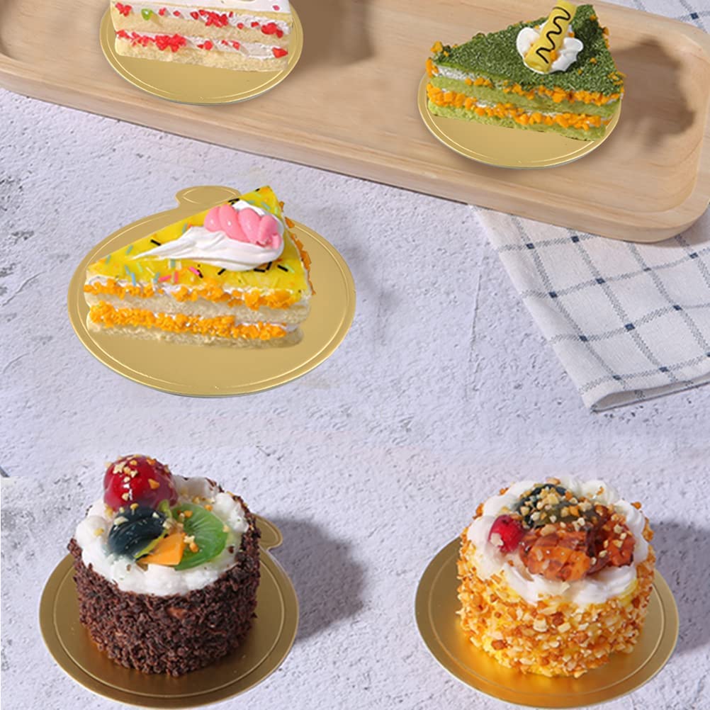 200 unidades de mousse para tartas de papel, bandeja reutilizable de oro, mini tarta de postre, expositor, tambor de papel para tartas de papel, platos de postre base para bodas y cumpleaños (redondo