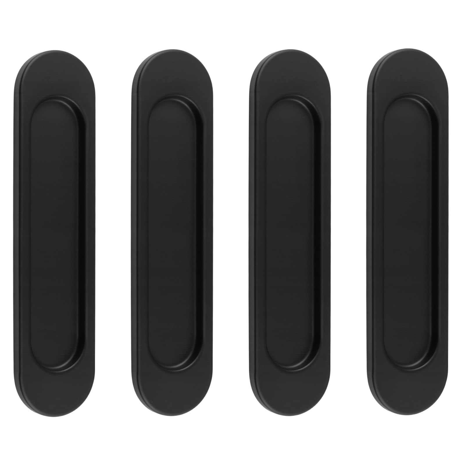 MOROBOR Self-Stick Oval Sliding Door Pulls, 4 Pcs Matte Black Aluminum Alloy Flush Pulls Punch-Free Handle for Sliding Barn Door Windows Cabinets