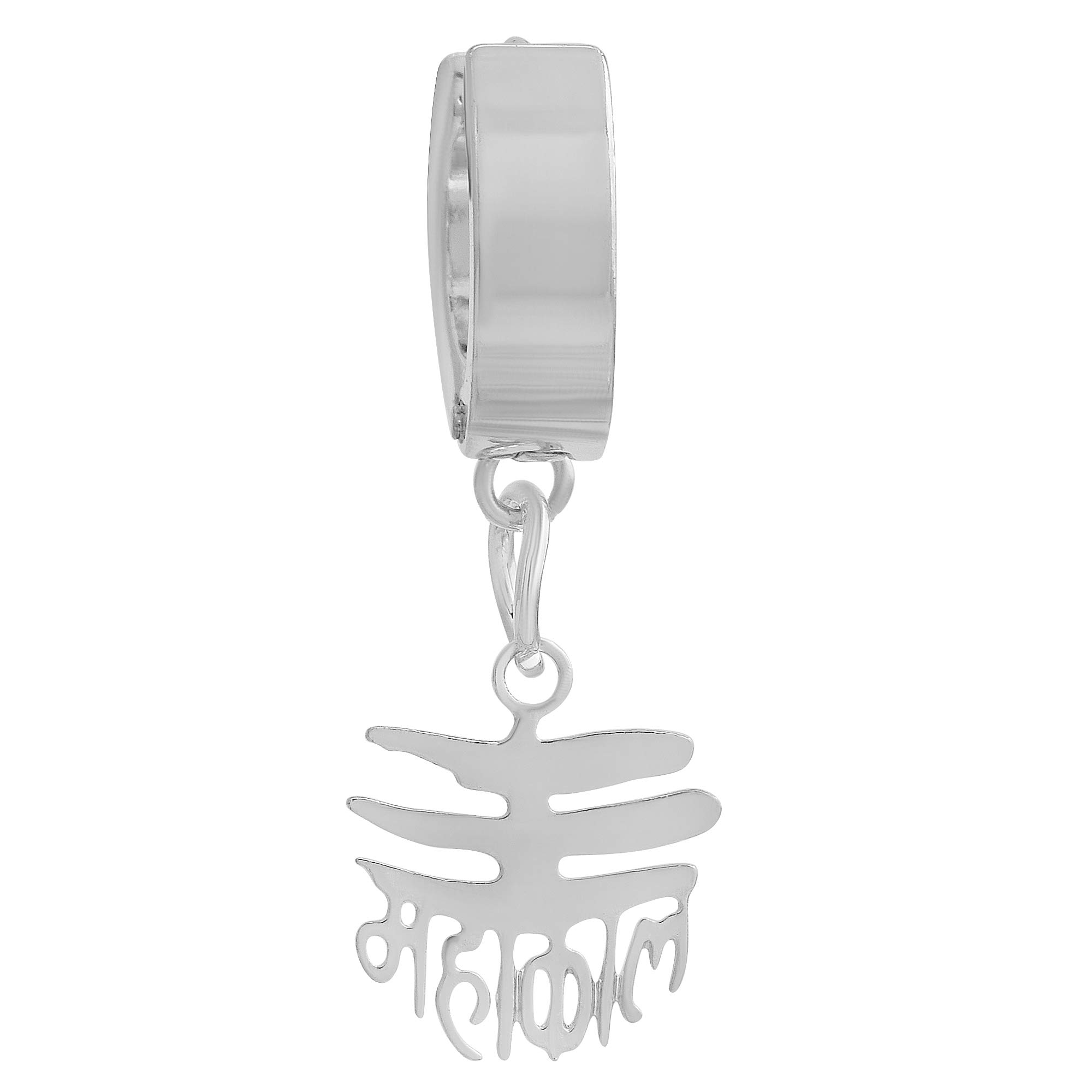stainless steel silver lord shiv mahakal mahadev charm religious huggie hinged dangle drop single ear stud earring piercing jewelry for mens/boys (1 pc)