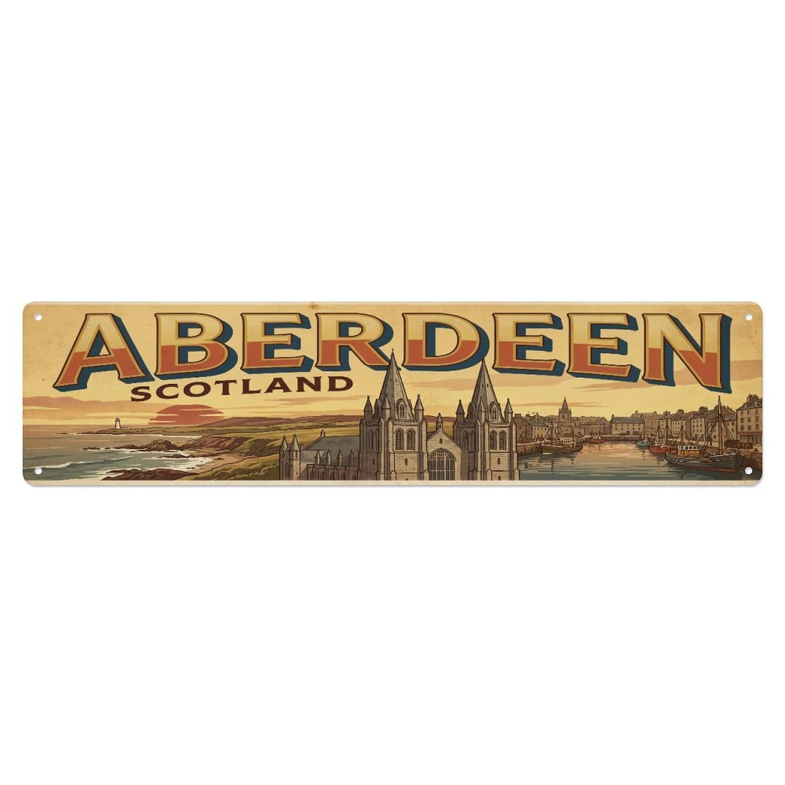 Tgrcjimh Style Metal Tin Sign Vintage Travel Scotland Aberdeen