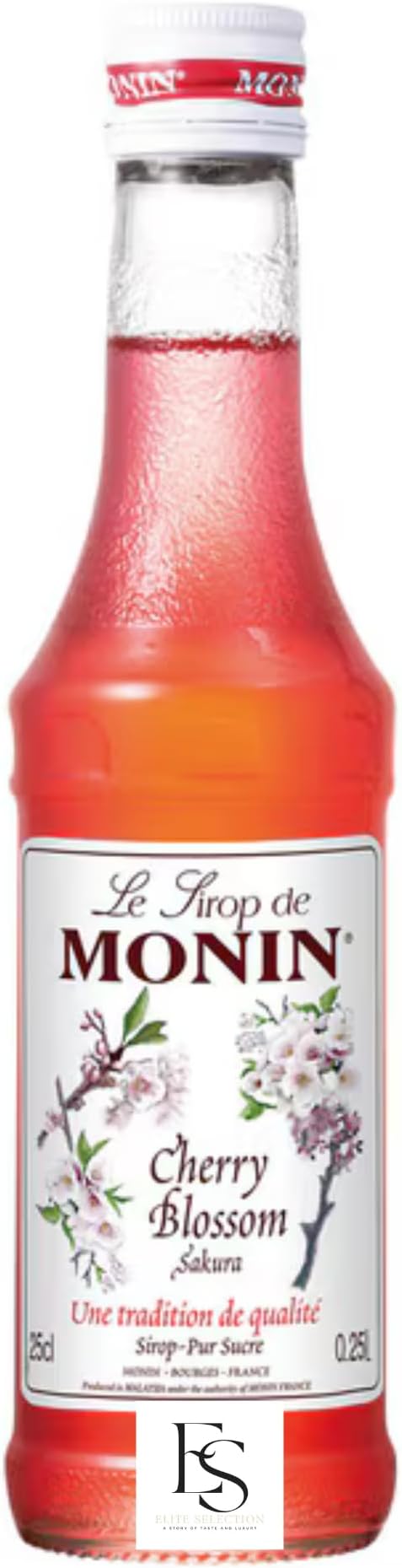 Sakura Syrup 250ml - Spring Glamorous Scent and Delicate Sweetness | Non-Alcohol Slicer Ideal for Mocells, Lattes, Cocktails | MONIN Sakura Cherry Blossom Syrup 250ml with Open Day