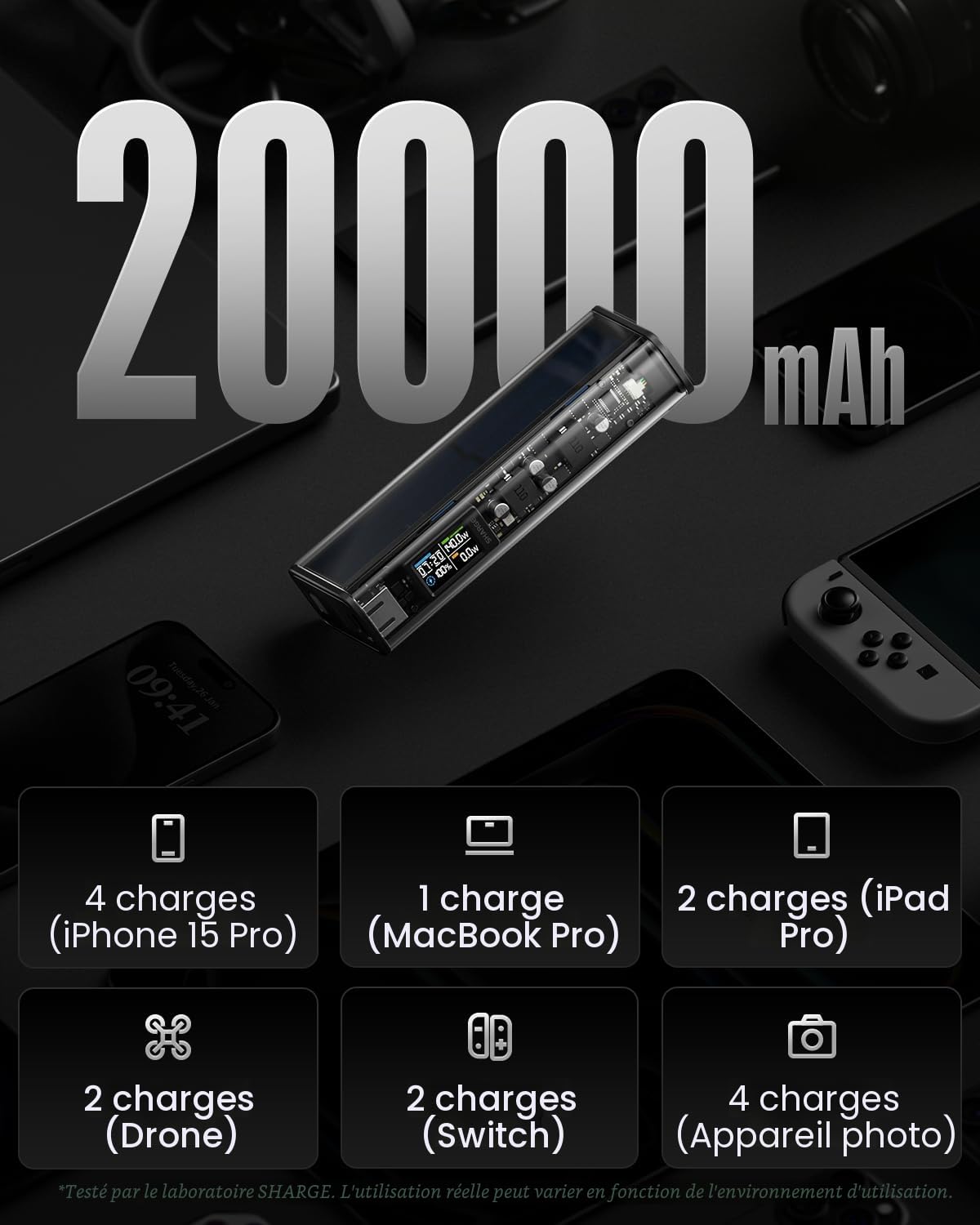 SHARGEEK 140 Batterie Externe 20000mAh 140W USB-C PD avec Écran Intelligent