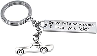 Acciaio Inossidabile Portachiavi Donna Uomo Drive Safe Handsome, i Love You Argento Portachiavi con Etichetta