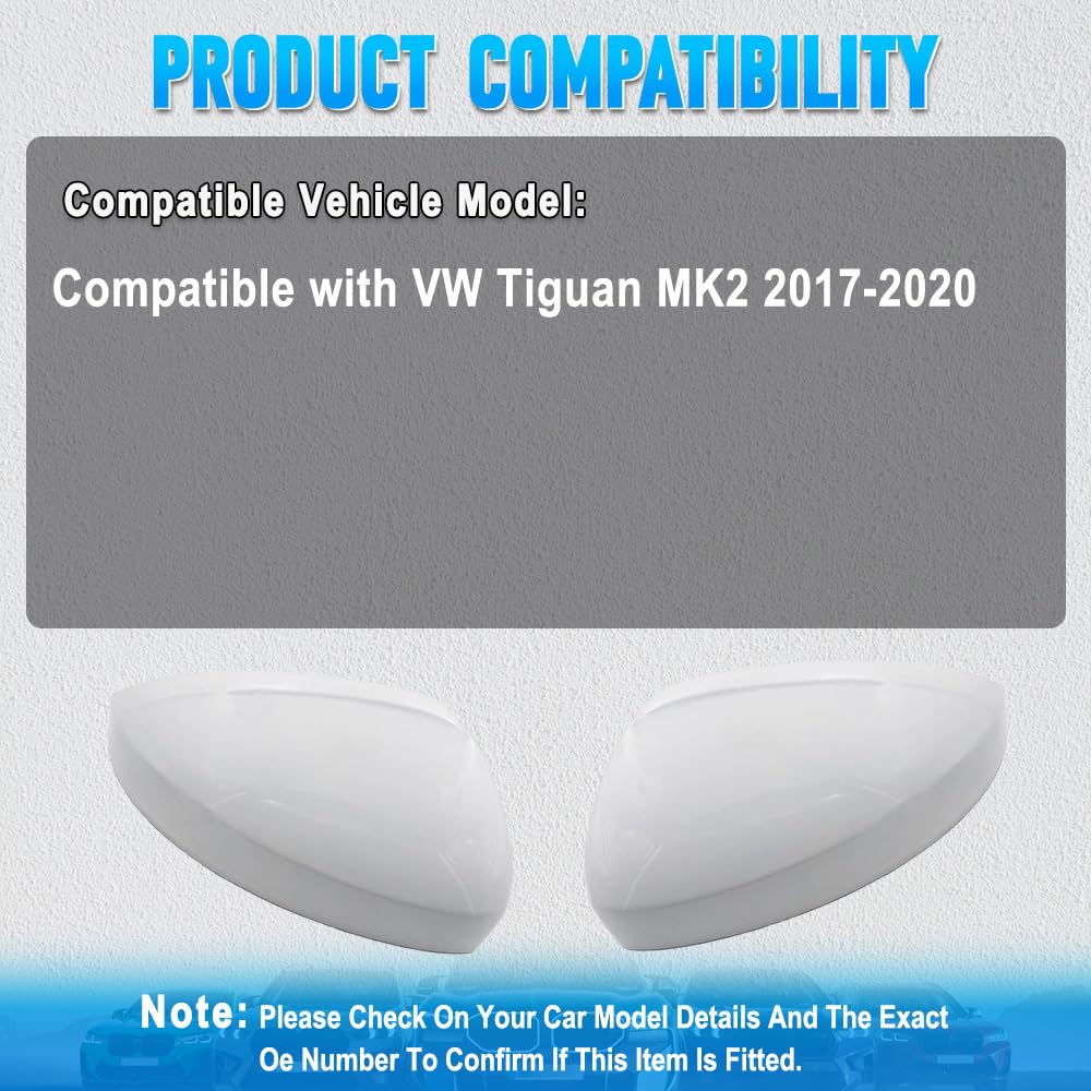 Copri specchietti retrovisori laterali di ricambio, coppia Copri specchietti retrovisori esterni compatibili con VW Tiguan MK2 2017-2020, bianco
