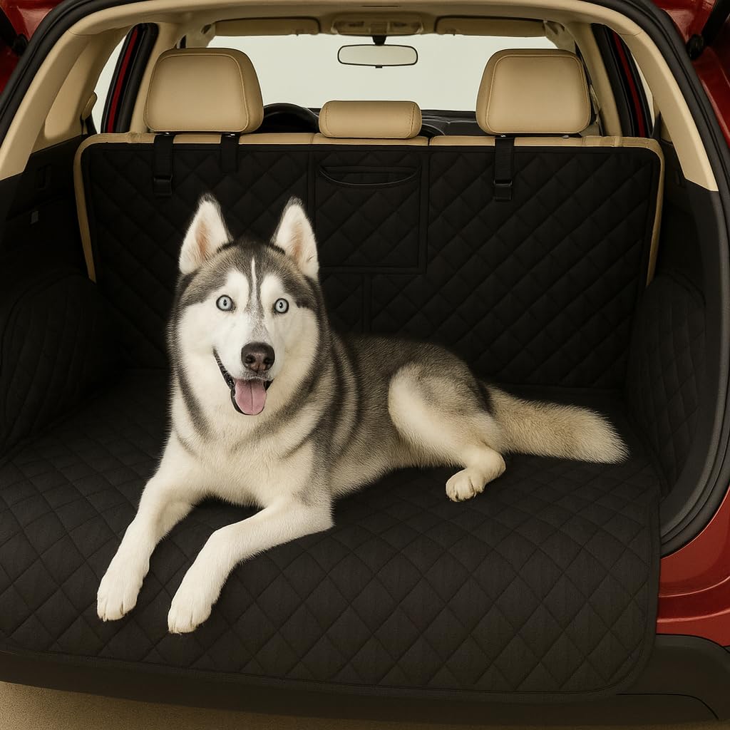 Set Auto pour Chien - Couverture de Coffre Imperméable & Antidérapante + Grille de Séparation Réglable - Universel, Robuste & Facile à Installer - Transport Sécurisé & Protection Complète