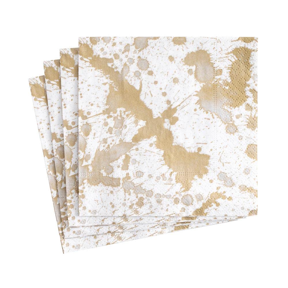 13192C Entertaining Splatterware Cocktail Napkins, Pack of 20, Gold, Paper