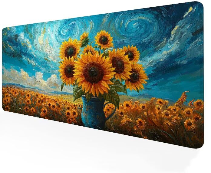 Tapis de souris gamer 900x500x3mm XXL tournesol bleu pour bureau