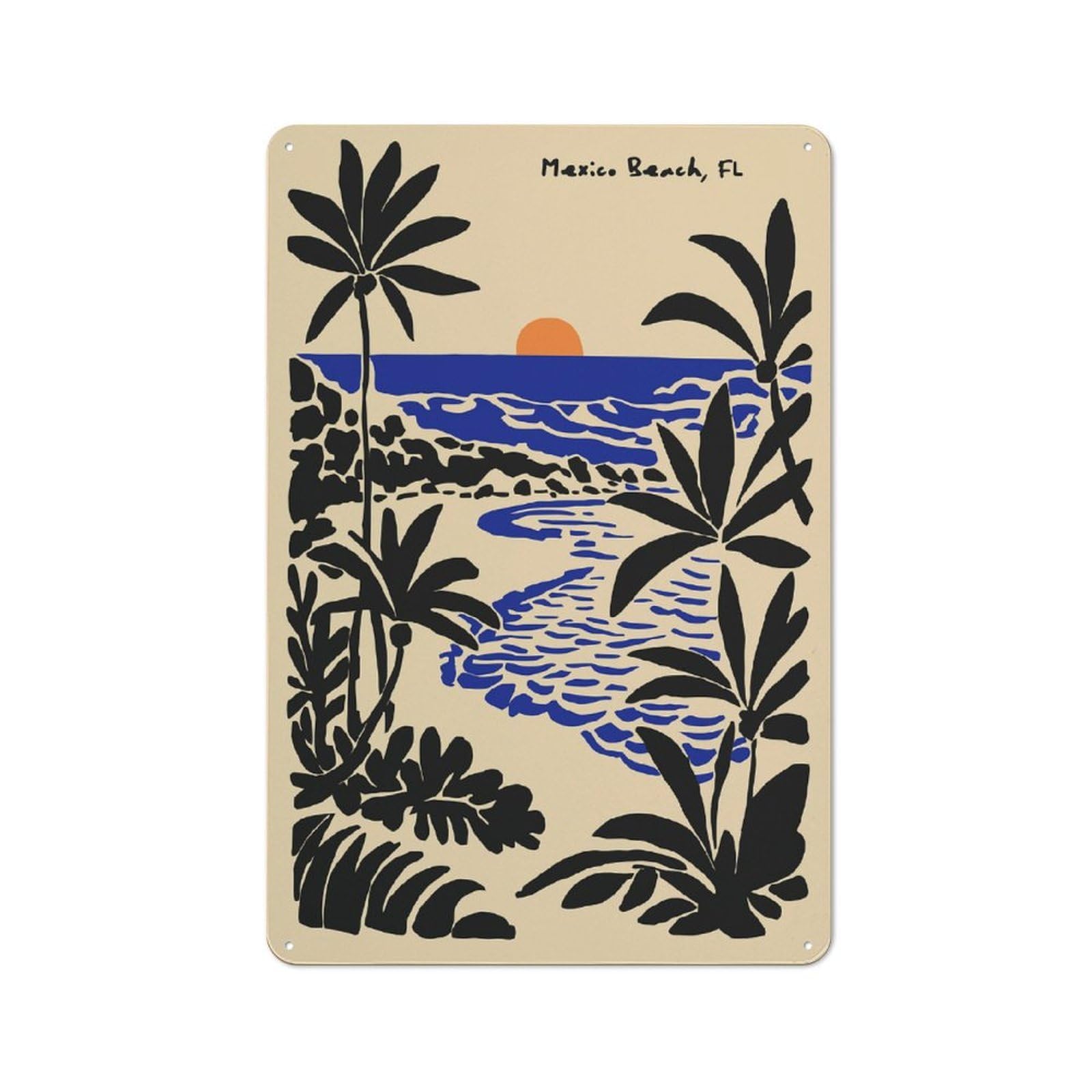 Junmoney Style-16 Tin Wall Plaque 30X20cm With Mexico Beach, Florida, Beach Scene For Workshop Wall, With Clear Retro Wall Decor Character