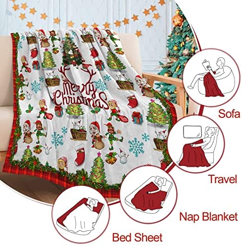 WONGS BEDDING Christmas Fleece Blanket Christmas Santa Claus Christmas Tree Throw Blanket for Kids Child Teens Adults Soft Warm Reversible Flannel Solid Blanket for Bed and Couch 130x150cm