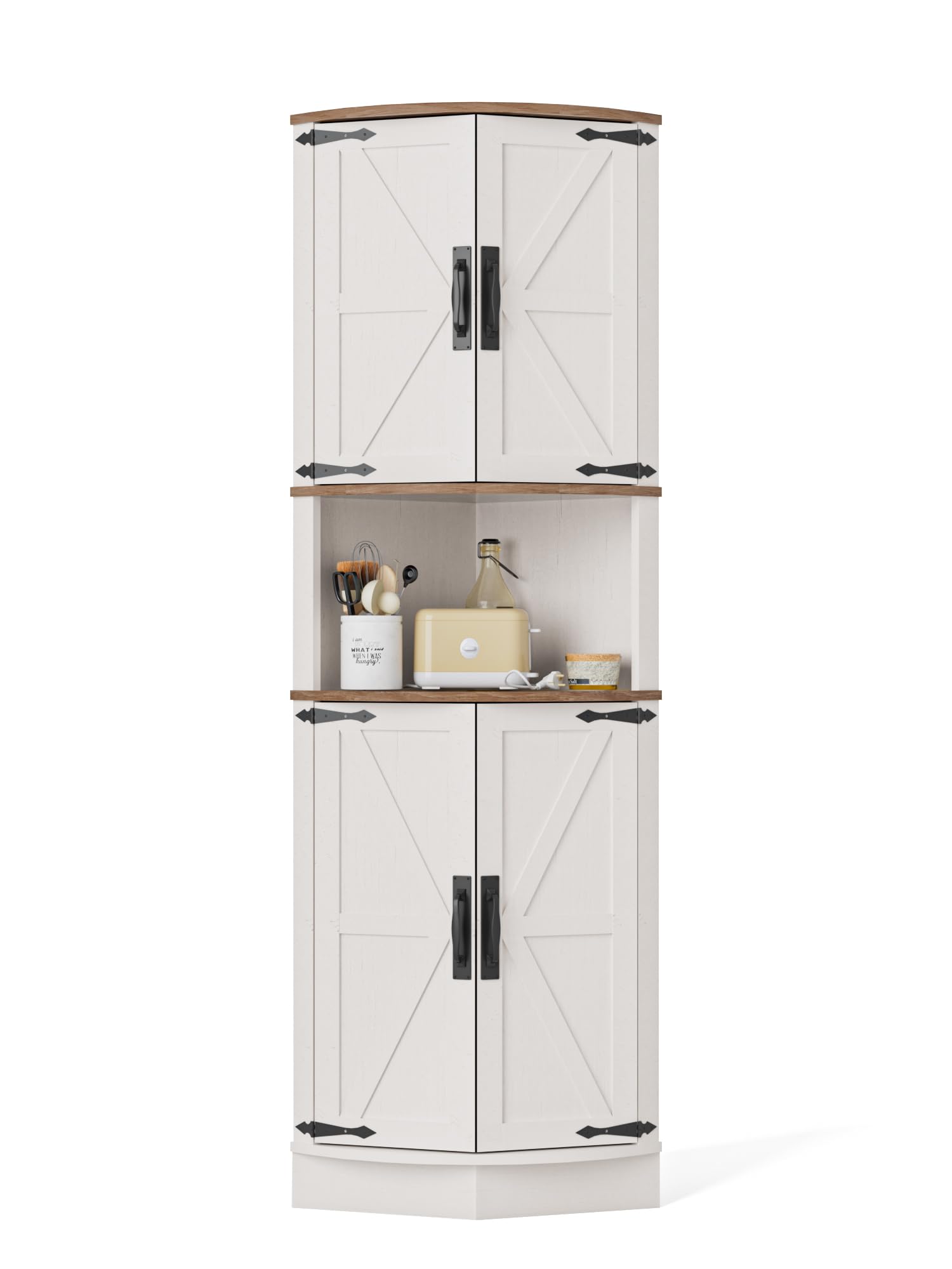BonVache Meuble d’Angle, Buffet, Meuble de Rangement, Armoire Haute, Armoire Multi-usages pour Salle à Manger, Salon, Bureau, 165x56x41.5 cm, Blanc