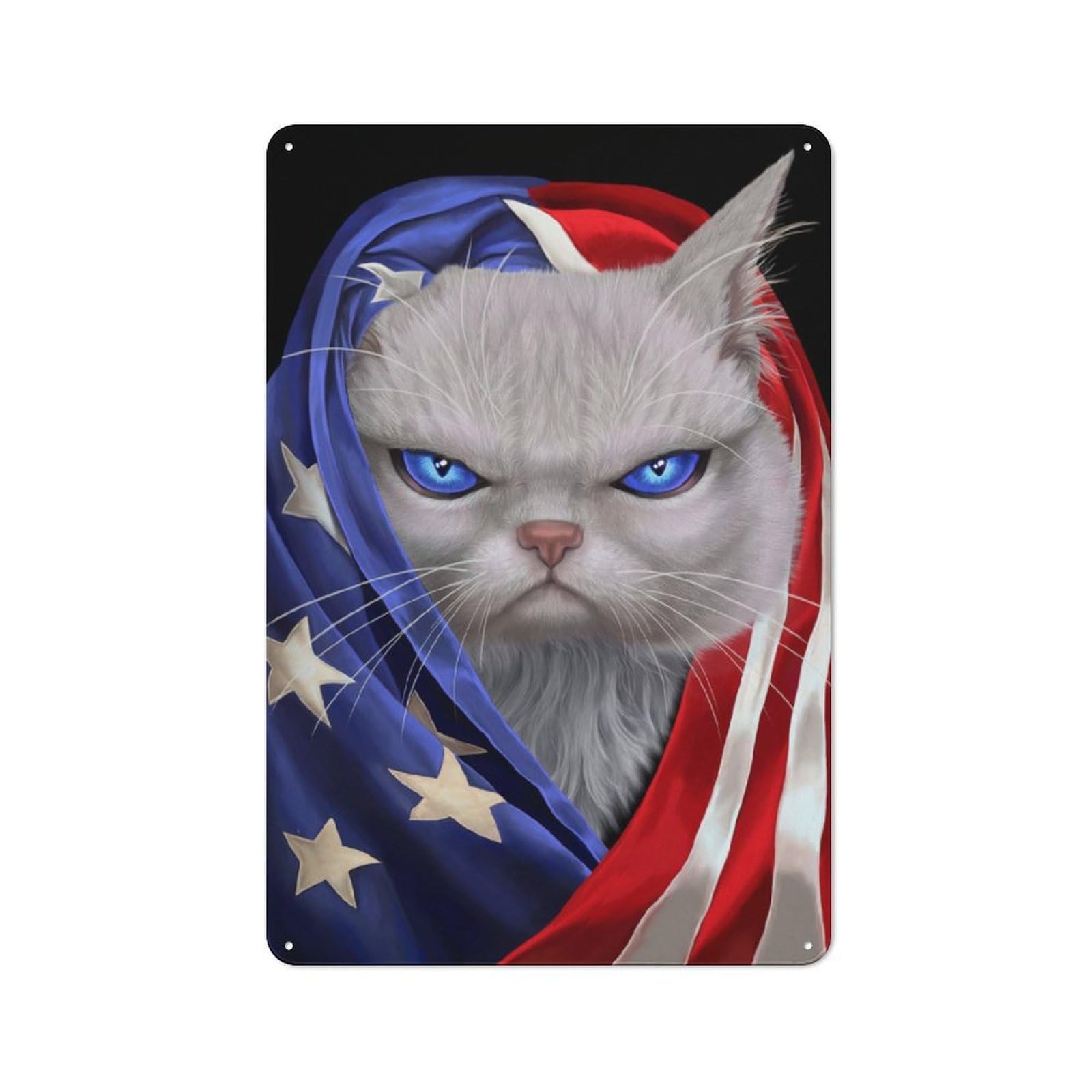 Junmoney White Cat Usa Patriot Tin Sign 30X20cm For Garage Wall, Retro-Style Wall Decor, For Vintage Wall Decor Fans, For Metal Sign Collectors