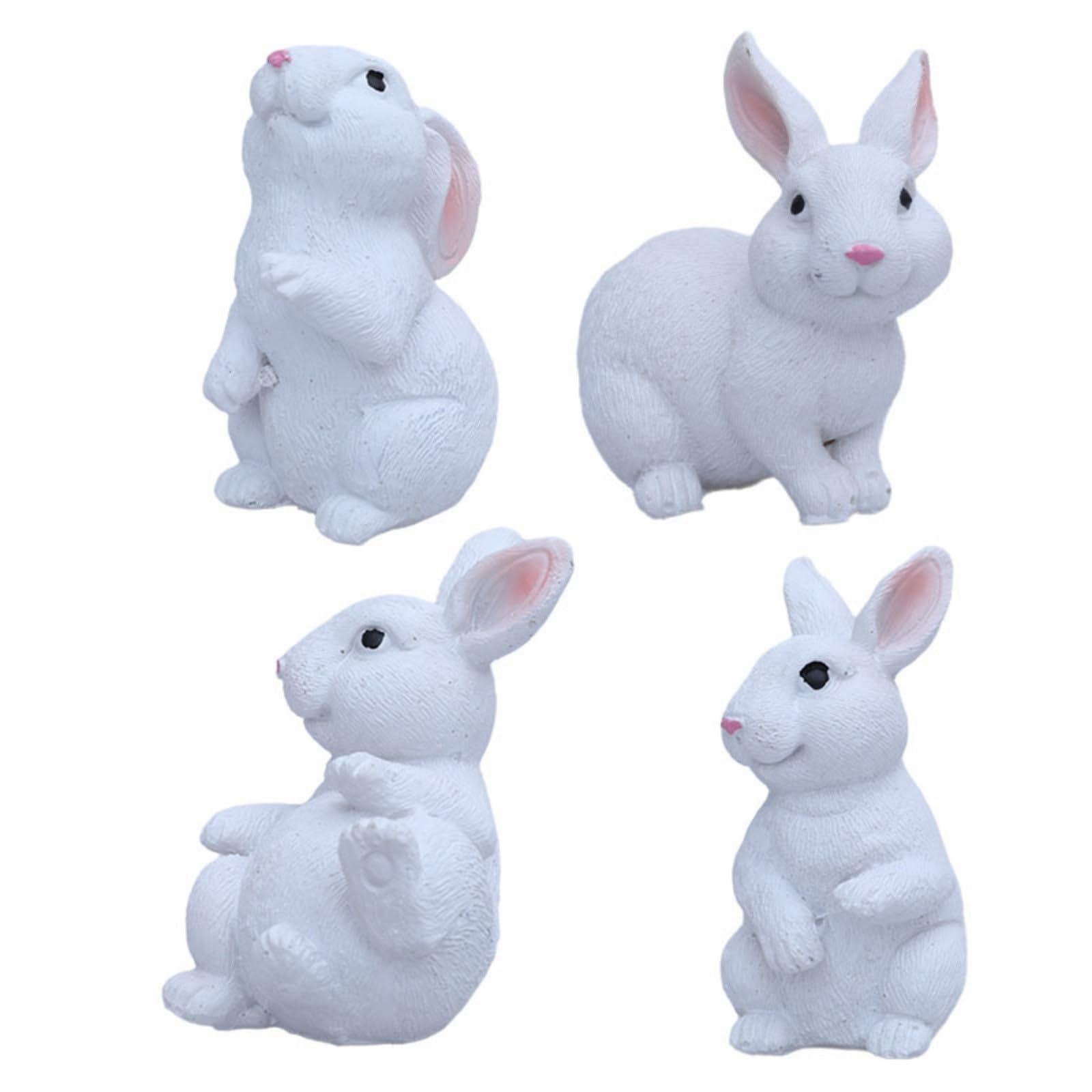 4PCS Mini Garden Figurines Rabbit Mini Animals Landscape Decorations Resin Garden Statues Accessory Ornaments for Easter Home Kitchen Cake Toppers