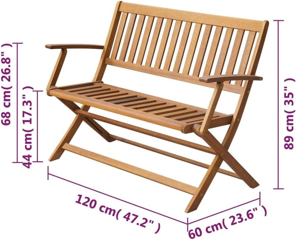 Garden Bench Natural Wood Brown Solid Acacia Wood Standard,Solid Acacia Wood Folding Garden Bench for Patio, Outdoor & Indoor Use Patio Furniture