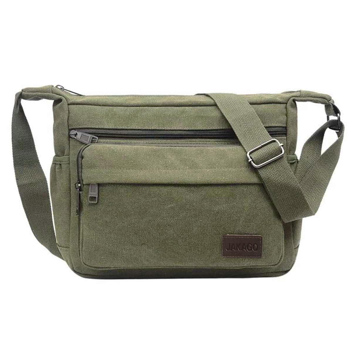 Messenger Shoulder Bag 13 Inch,Multi Pockets Canvas Crossbody Bag for Men,Casual Lightweight Satchel Bag for Outdoor Fishing Camping Hiking Travel Working Daily Use