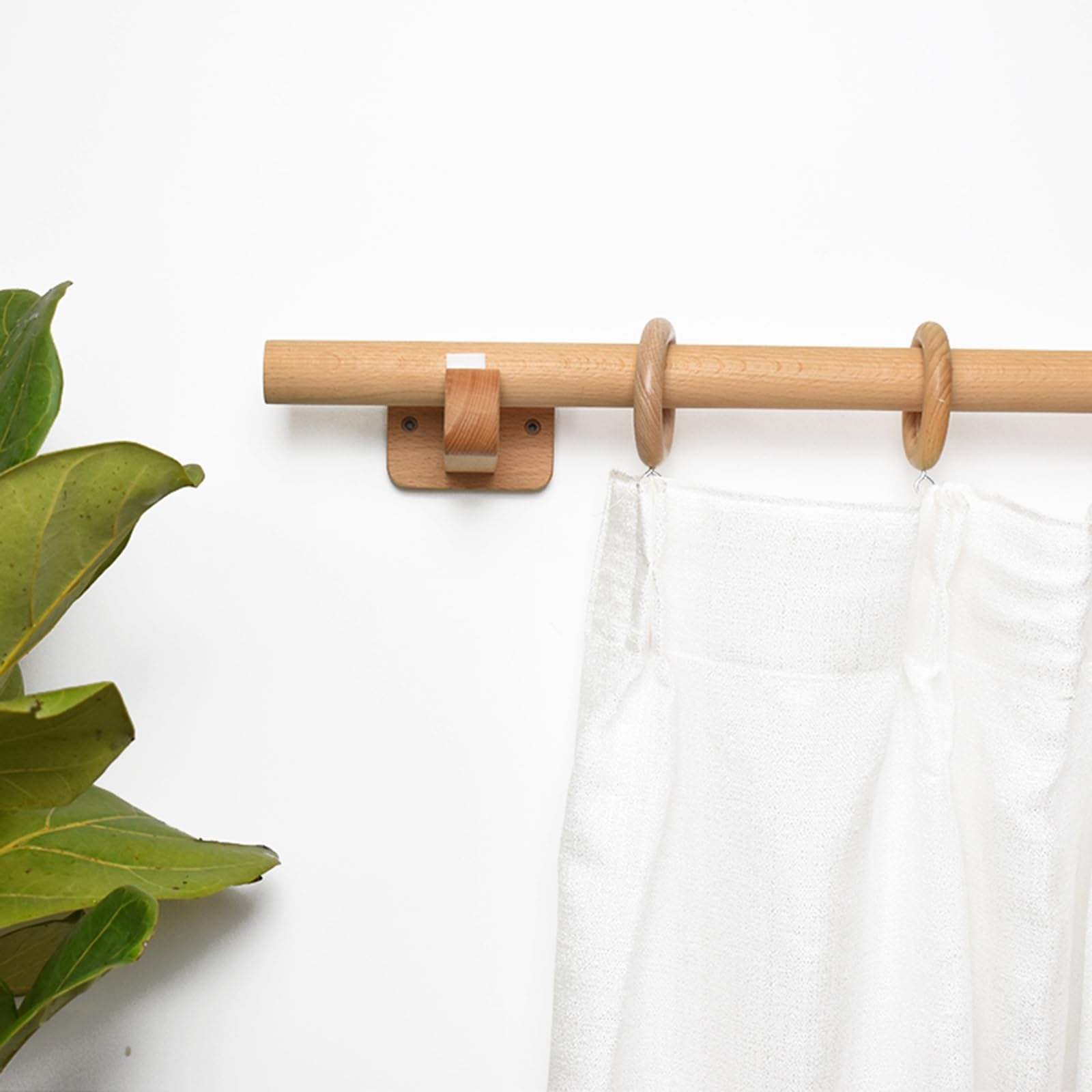 Tringle à rideau simple en bois massif, tringle à rideau de porte, tringle en bois, support perforé latéral(250cm)