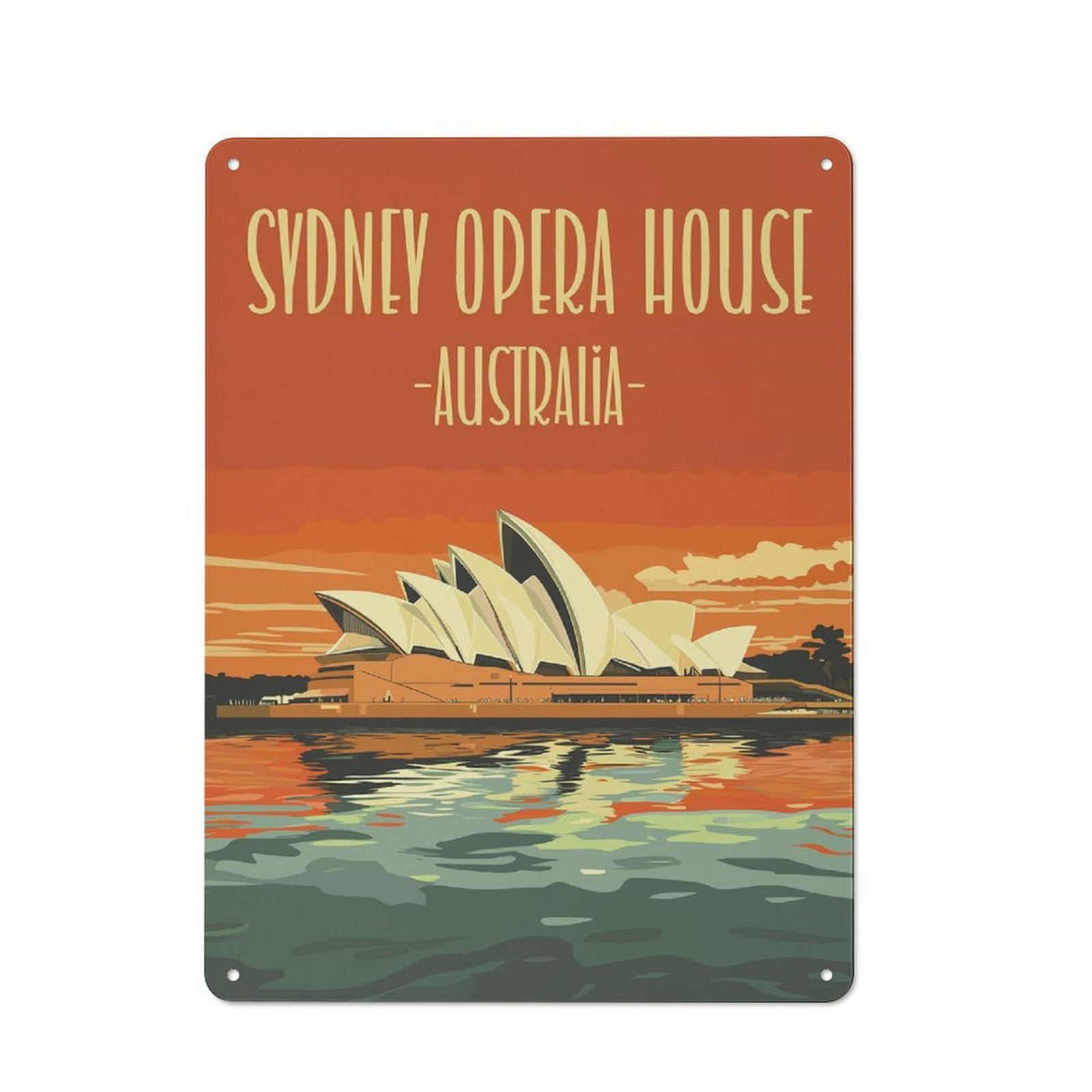 Junmoney Style-18 Original Sydney Opera House Poster Tin Wall Sign 40X30cm, Retro Novelty Wall Art For Bedroom, Kitchen, Office Or Living Room