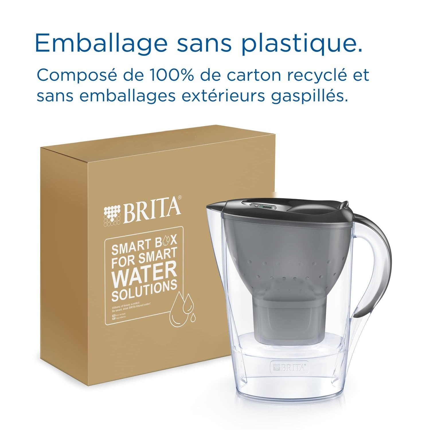 BRITA Carafe Filtrante Marella Graphite (2,4l) incl 3 cartouches filtrantes eau robinet MAXTRA PRO All-in-1 réduit PFAS,calcaire, chlore, certaines impuretés et métaux indicateur temporel