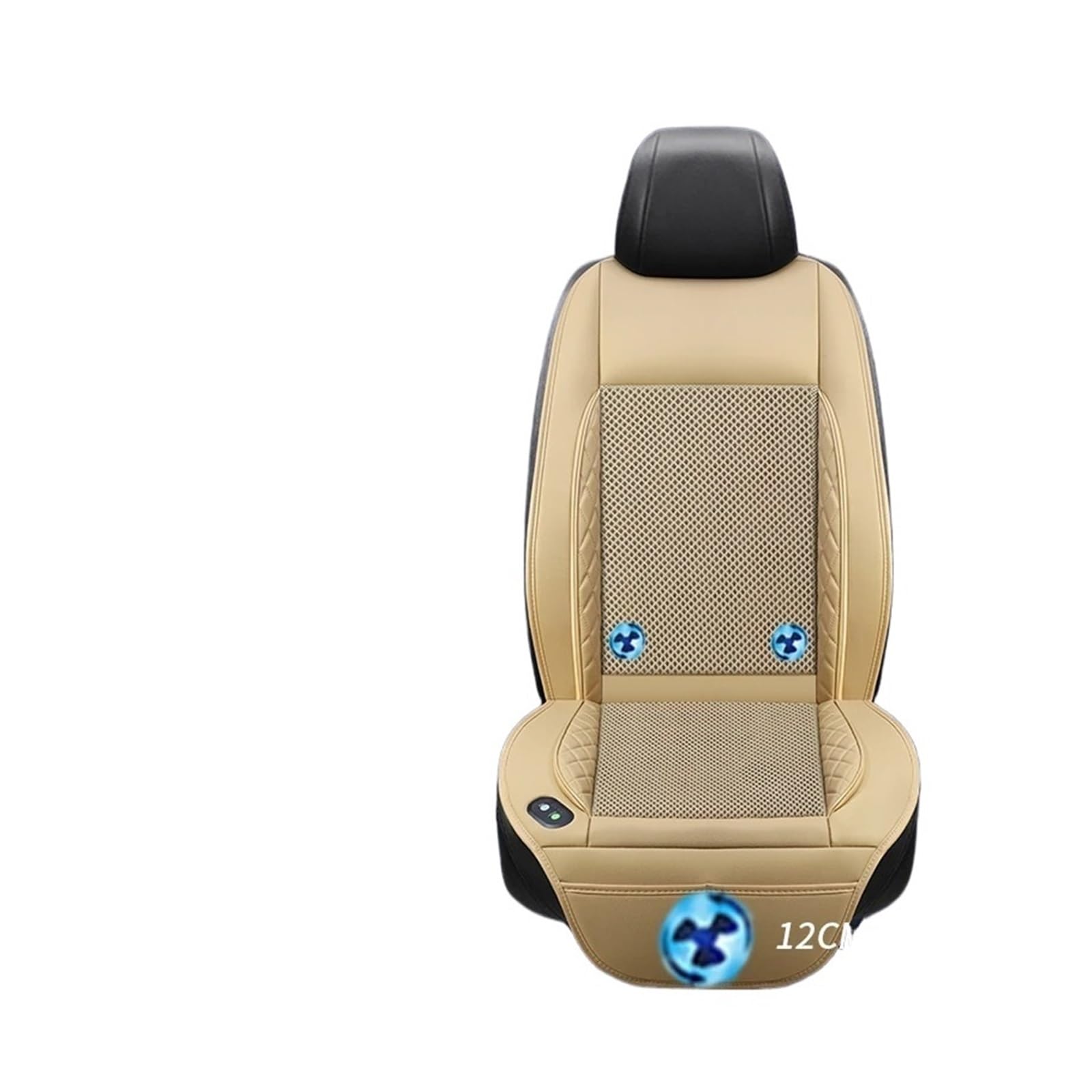 DC12V 24V 3D Spacer Car Summer Cool Air Seat Cushion With 16Fan VanFast Blowing Ventilation Seat Cooling Pat(Beige 3fan 12V)