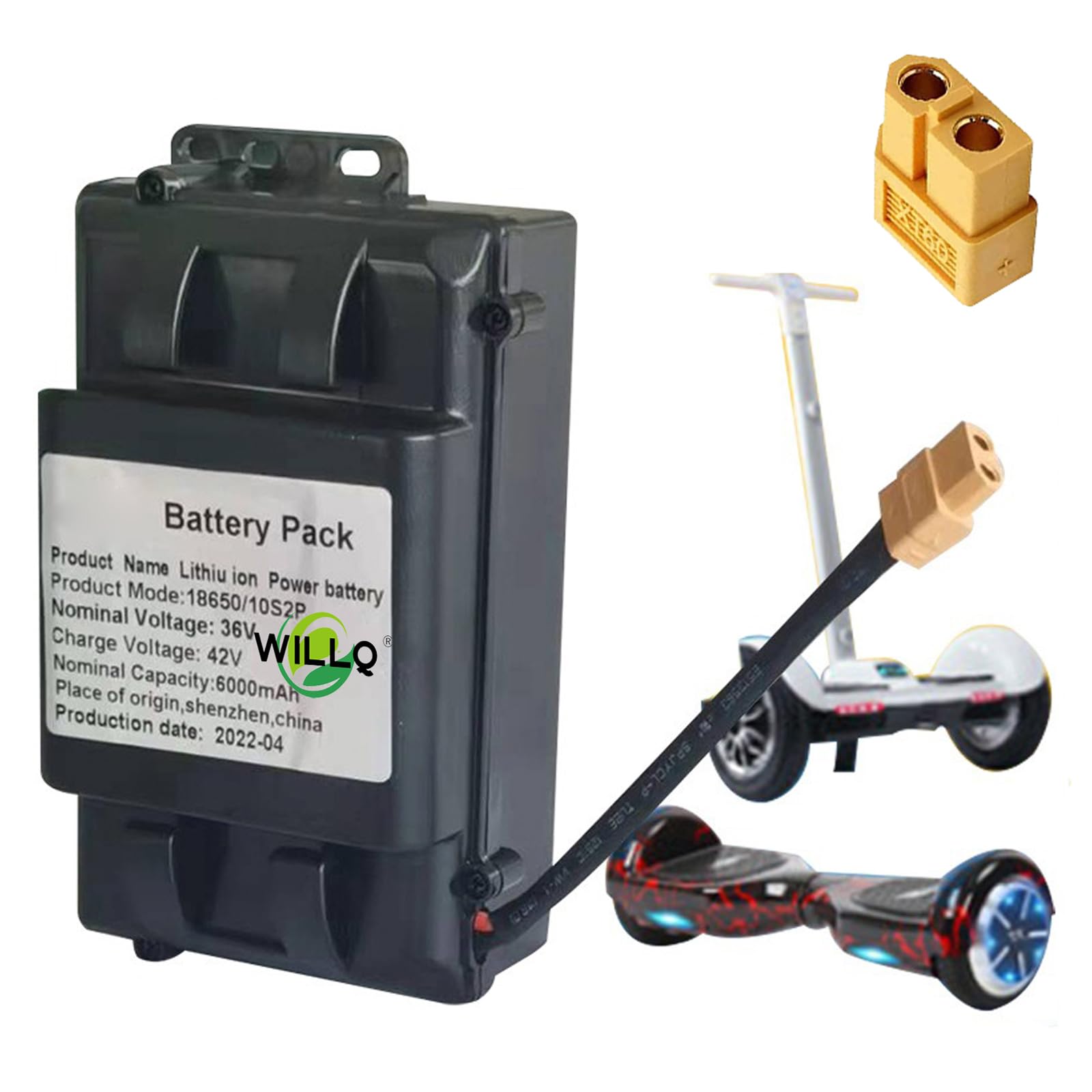 WILLQ Batería Repuesto Hoverboard 36V 4400mAh 2400mAh Recargable de Iones de Litio, para patinetes eléctricos/Tablas de autoequilibrio con Motor 86,4Wh/158,4Wh