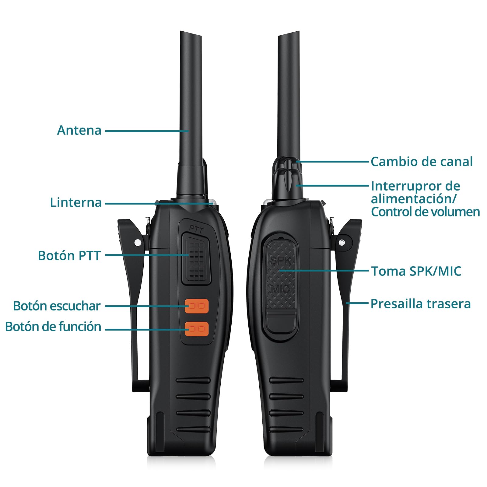 Walkie Talkies 4 Stück PMR446 16 Kanäle Professionelle Funkgerät Set | Lizenzfrei Wiederaufladbare Langstreckenradio mit VOX LED-Taschenlampe, Handheld, für den Außenbereich (2 Paar, Schwarz)