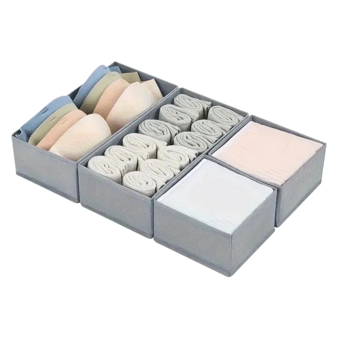 BAYNOPURIN Sock Storage Box 4pcs Foldable Drawer Organizer Underwear Socks Bra Clothes Storage Box Closet Wardrobe Organization Household Dresser(Grey)