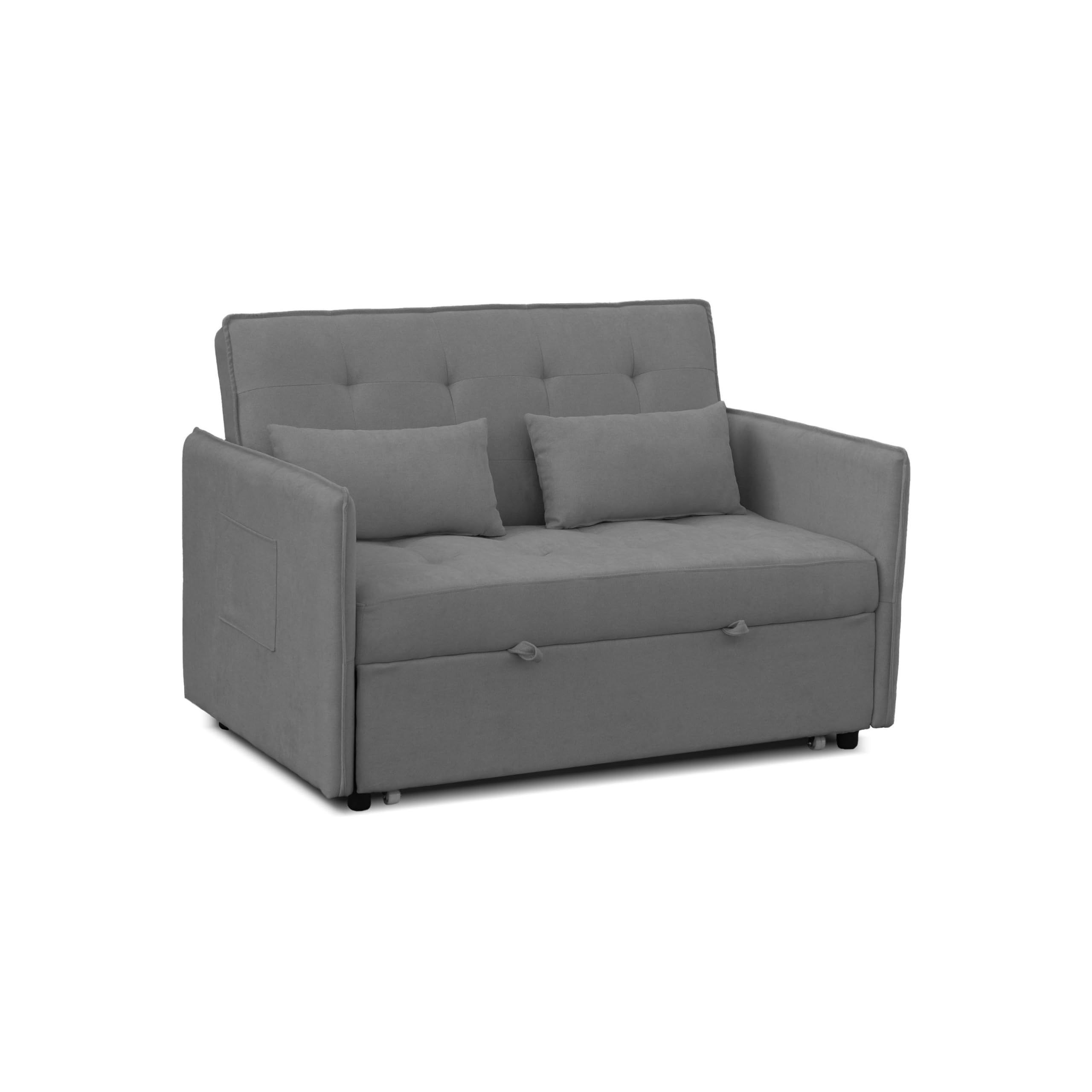 duehome | Sofa Cama, Sofa 3 Posiciones, Asiento de Descanso, Modelo Nasya, Acabado en Tejido Color Gris, Medidas: 135 cm (Largo) x 65-96 cm (Alto) x 87-183 cm (Fondo)